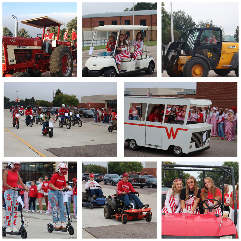 collage of students with their vehicles for abc day