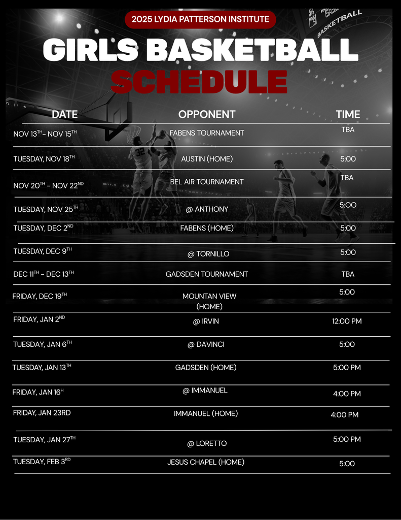 Girls Baskteball Schedule