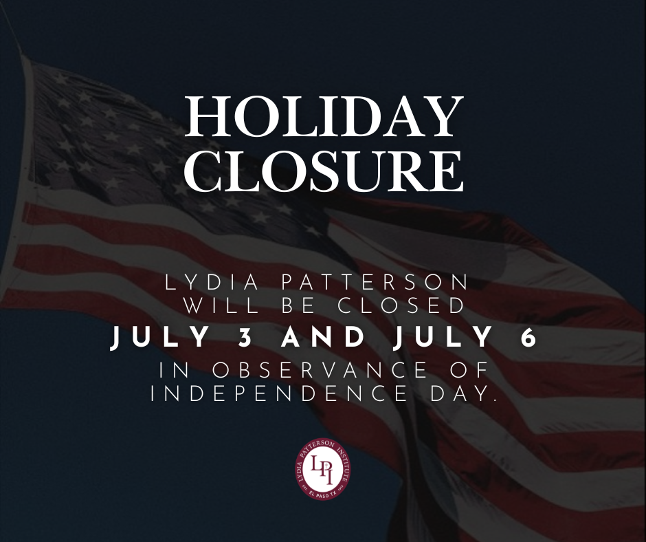 HOLIDAY CLOSURE Lydia Patterson will be closed Friday, July 3 & Monday, July 6 in observance of Independence Day. 🇺🇸 Wishing everyone a safe and happy holiday!