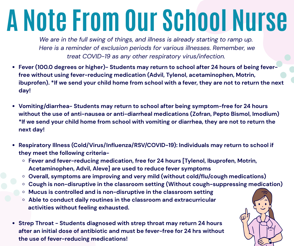 A NOTE FROM OUR SCHOOL NURSE