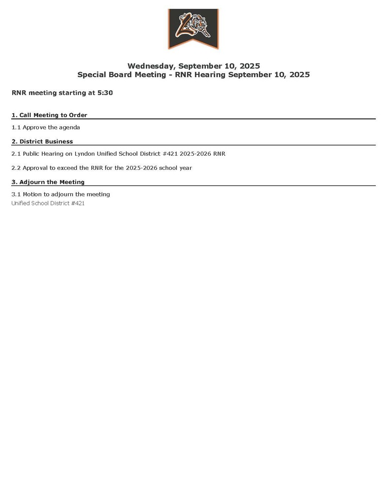 September 2025 BOE Agendas: RNR Hearing/ Budget Hearing/ Regular Mtg