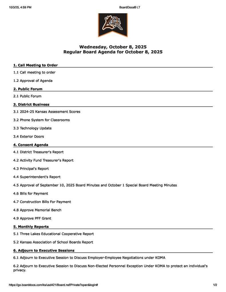 October 8_2025 Regular BOE Meeting Agenda- 6:00 PM