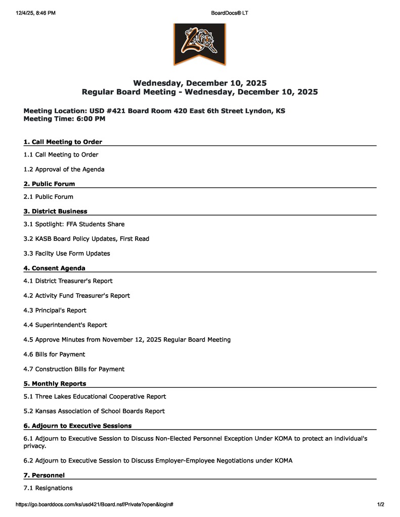December 10 2025 BOE Reg Agenda 