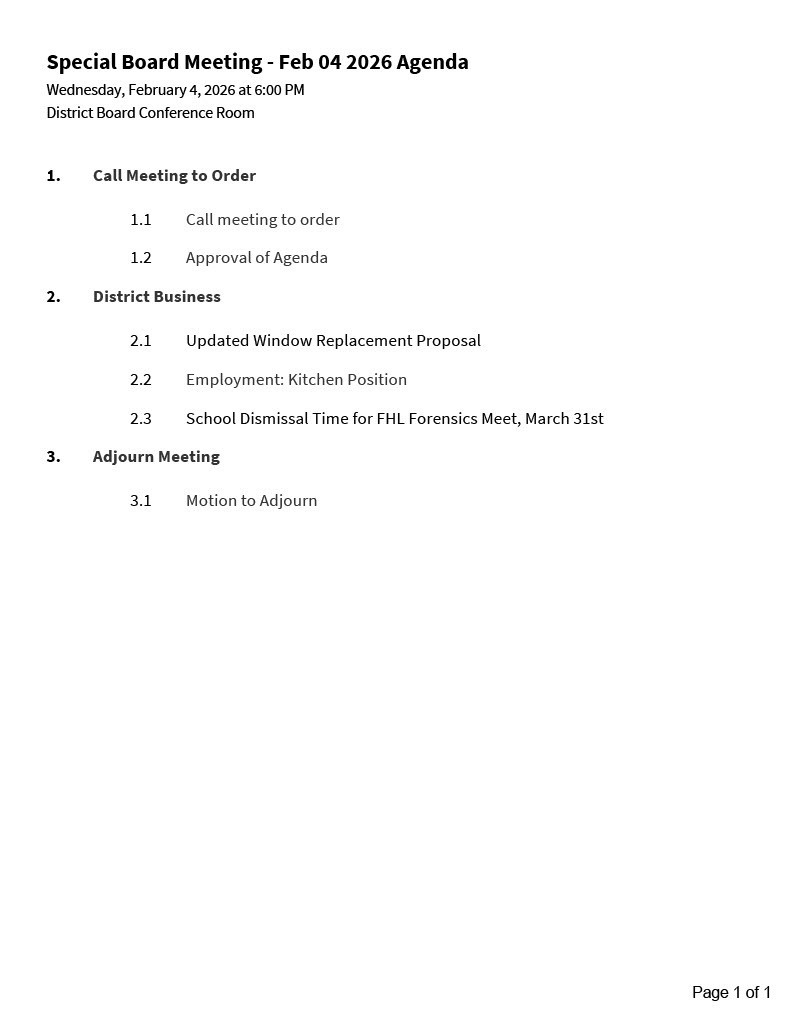 Special BOE Meeting Wednesday, Feb 4 