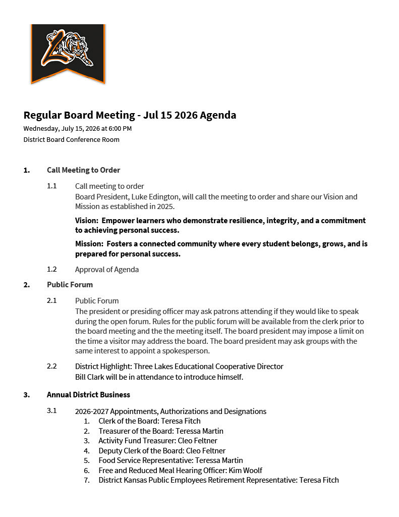 July BOE Agenda 2026 P. 1