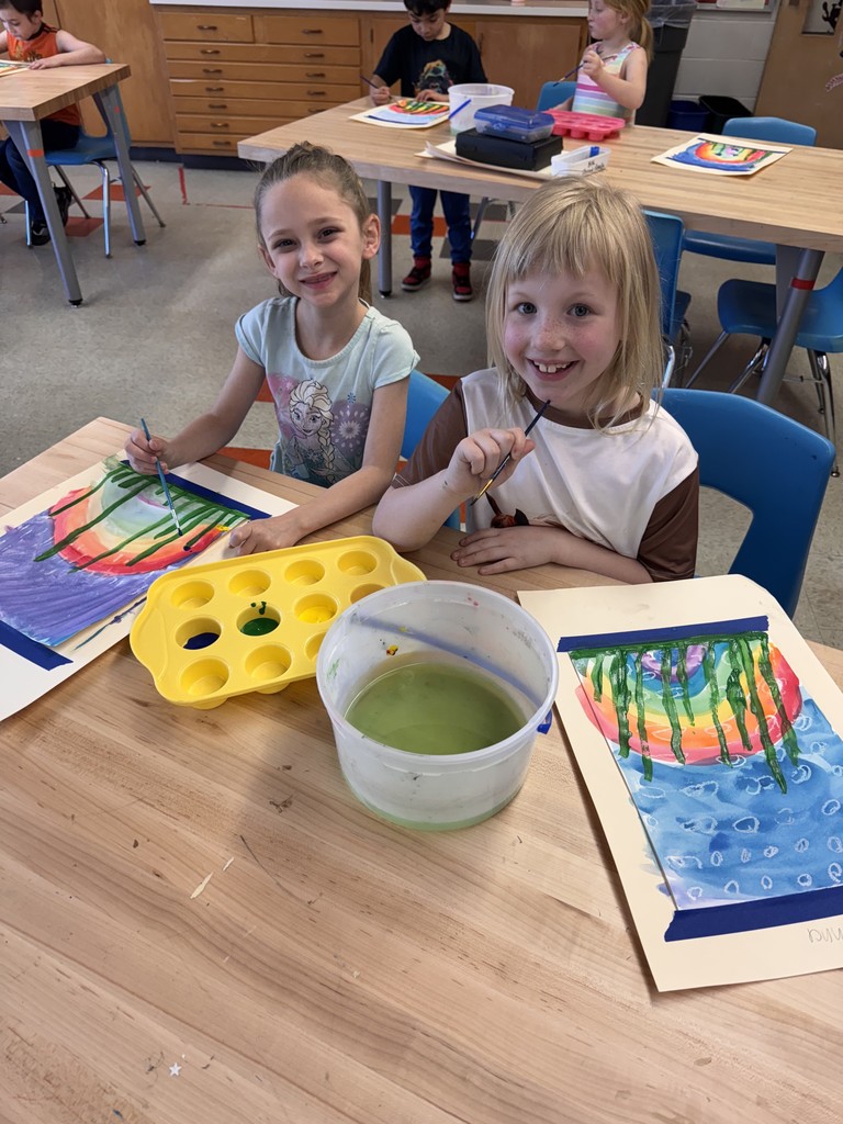two girls painting at table