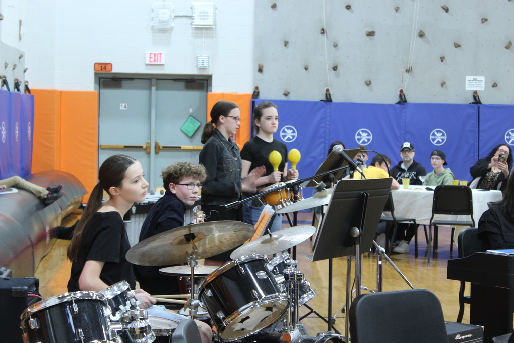 students playing in band