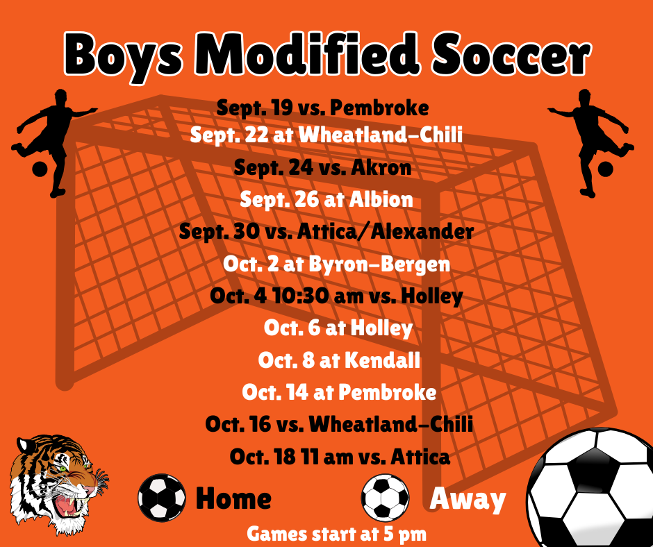 boys' modified soccer schedule