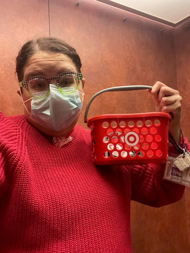 teacher holding Target basket
