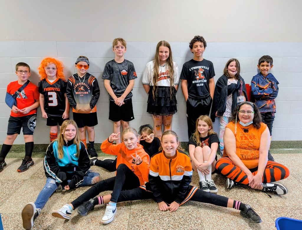 students and staff showing off school colors
