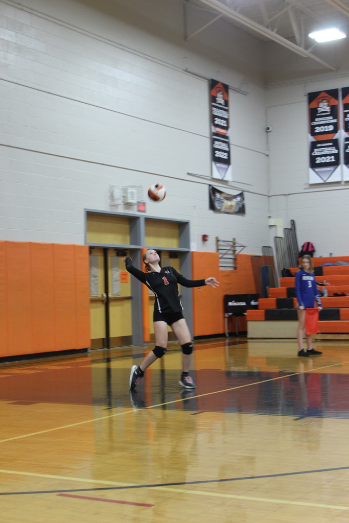 girl serving volleyball in gym
