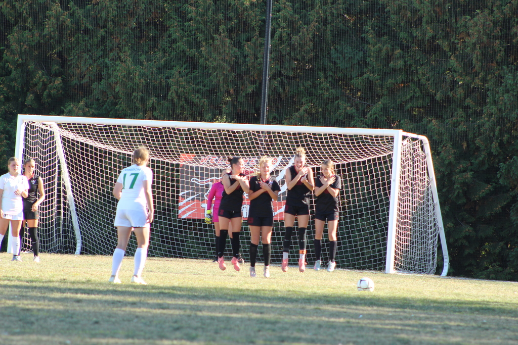 girls playing soccer on the field