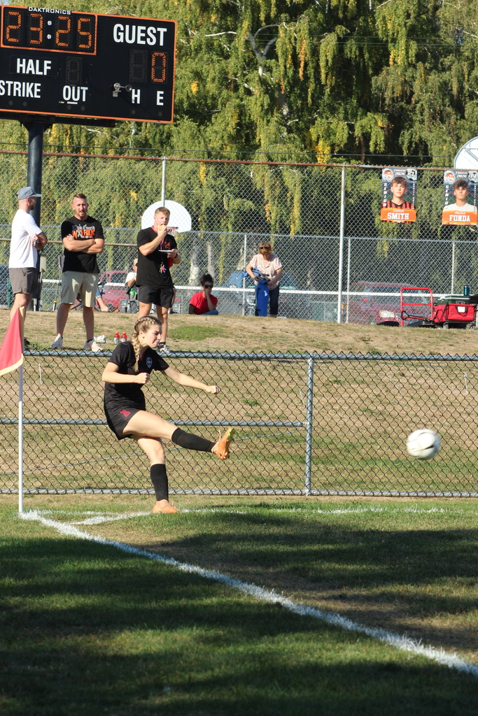 girls playing soccer on the field