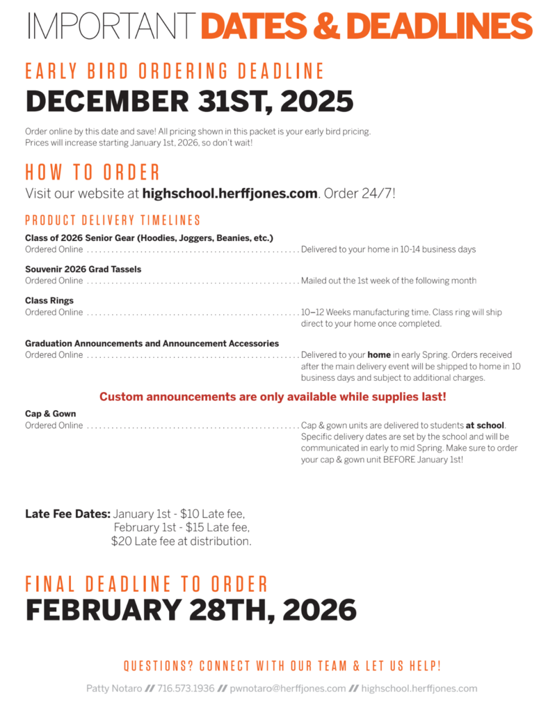 information on cap and gown orders