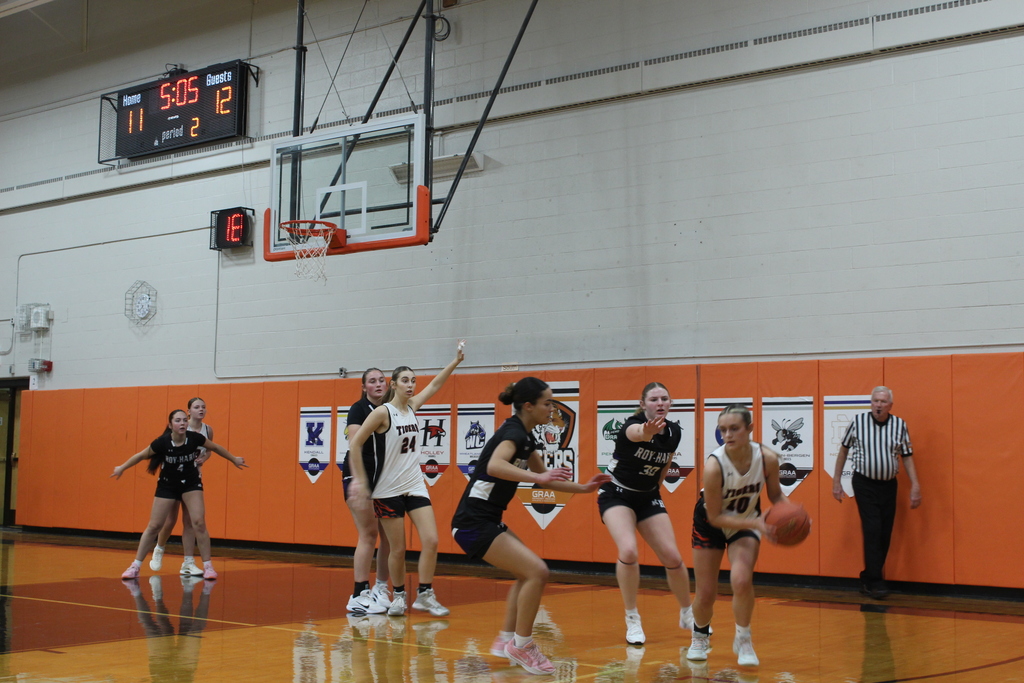 girls playing basketball in gym