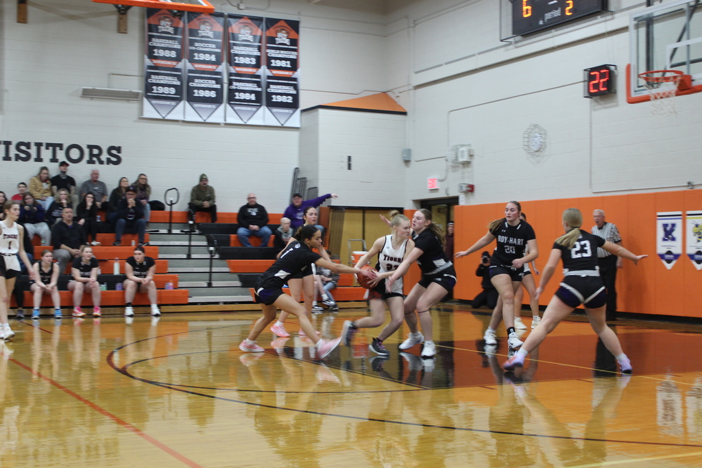 girls playing basketball in gym