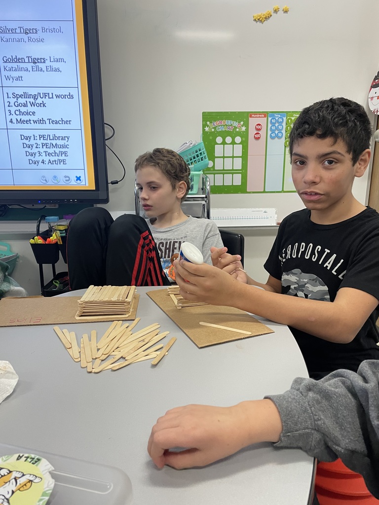 students working on a popsicle stick project