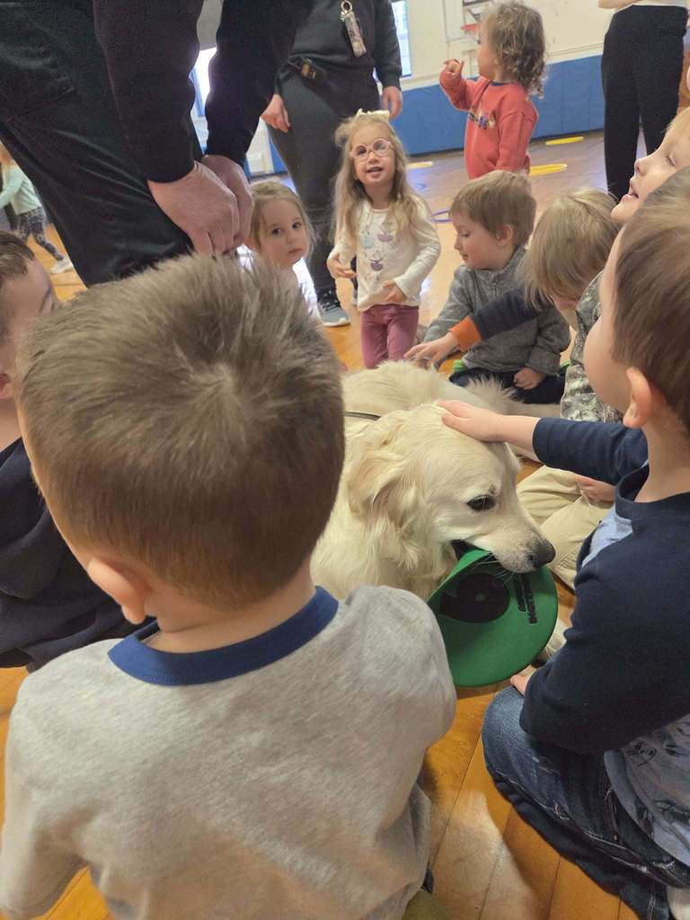 students petting dog