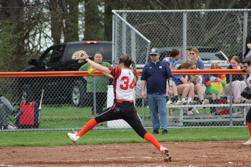 girl pitching softball in game
