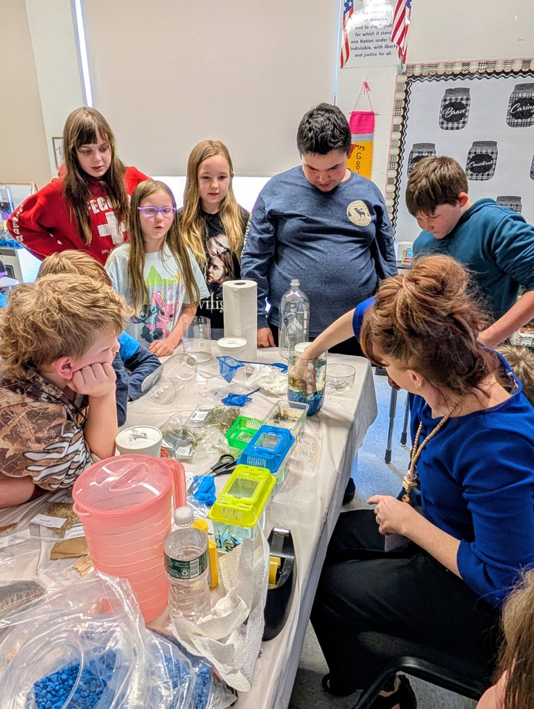 students watching teacher do a science lesson