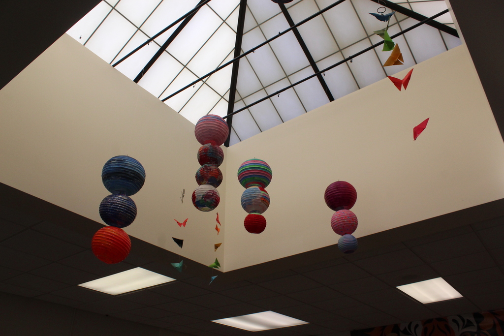 art suspended from skylight