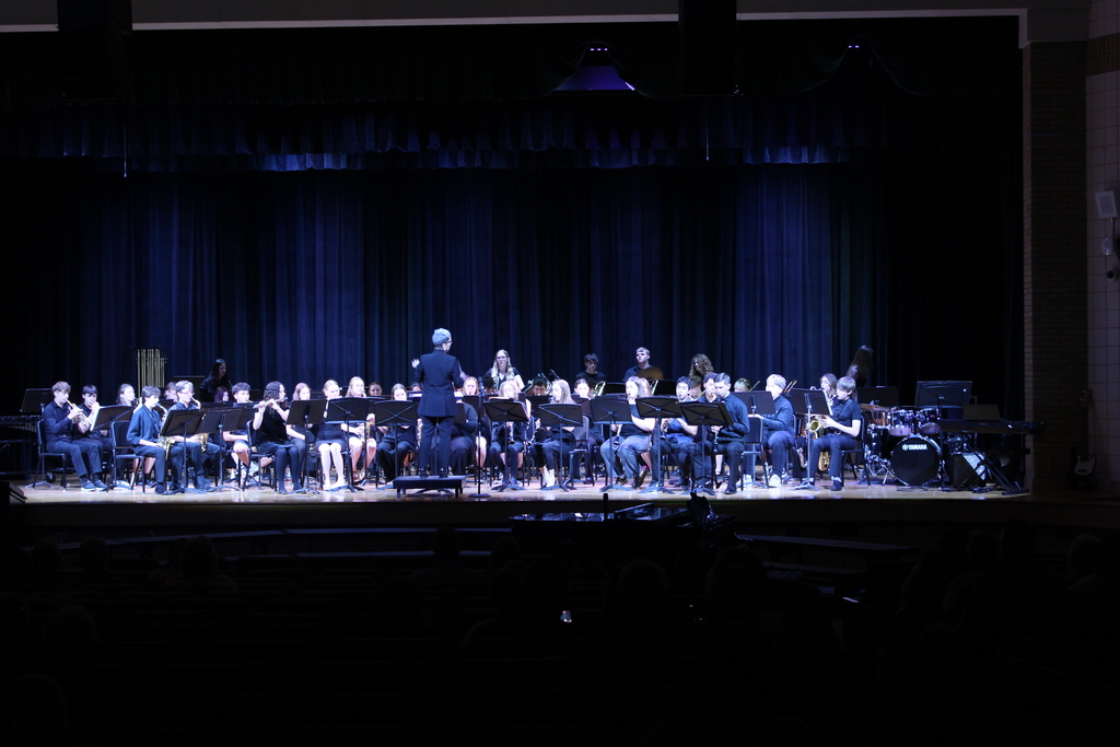 senior high band playing on stage