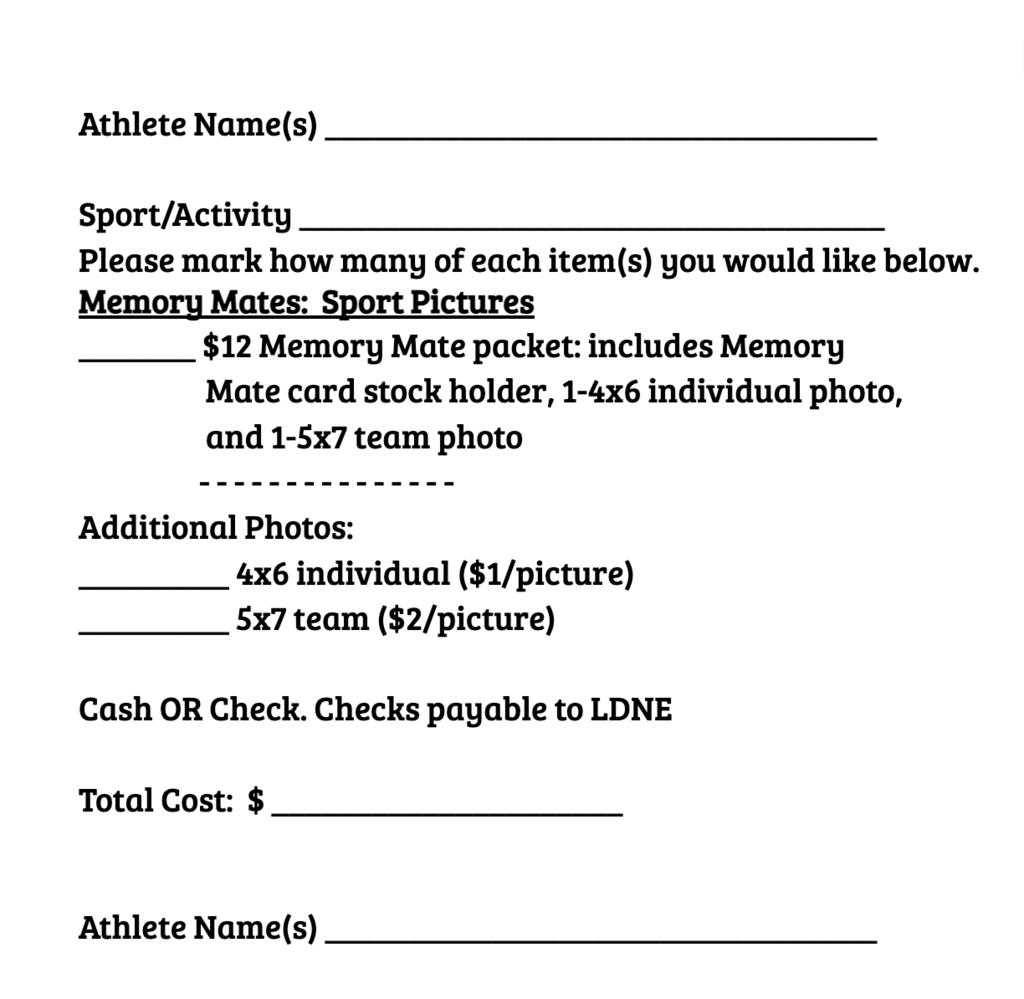 Memory Mates order Form