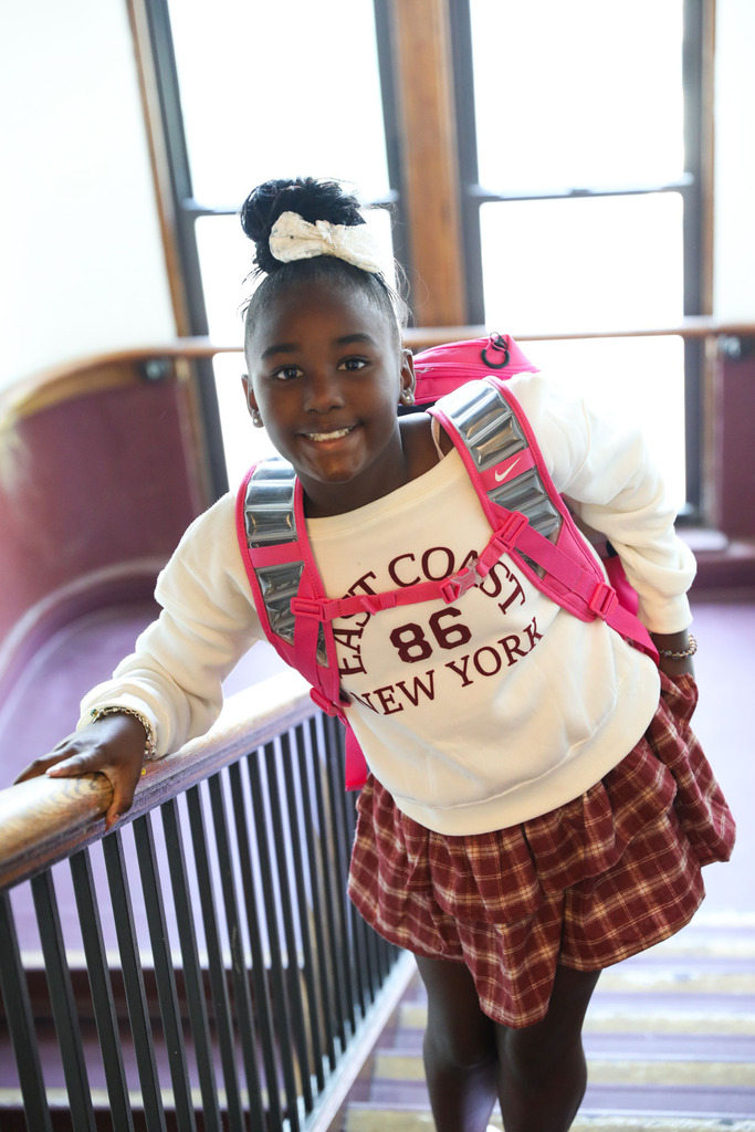 student on staircase