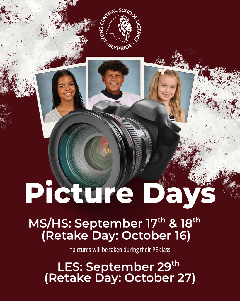 picture days MS/HS september 17 and 18 LES September 29