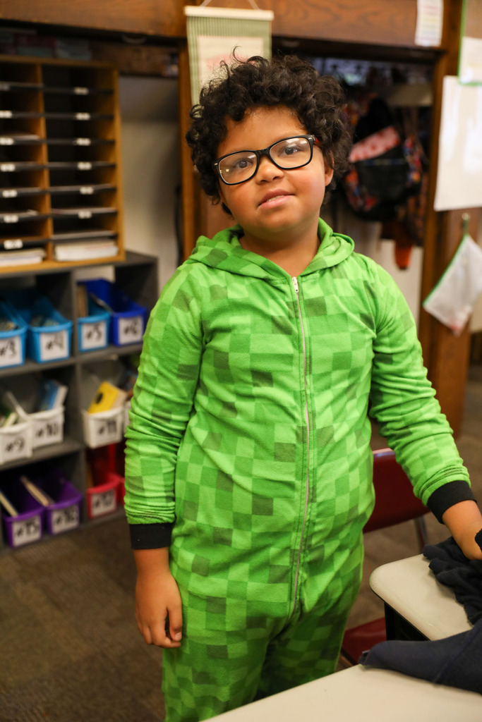 student in pajamas