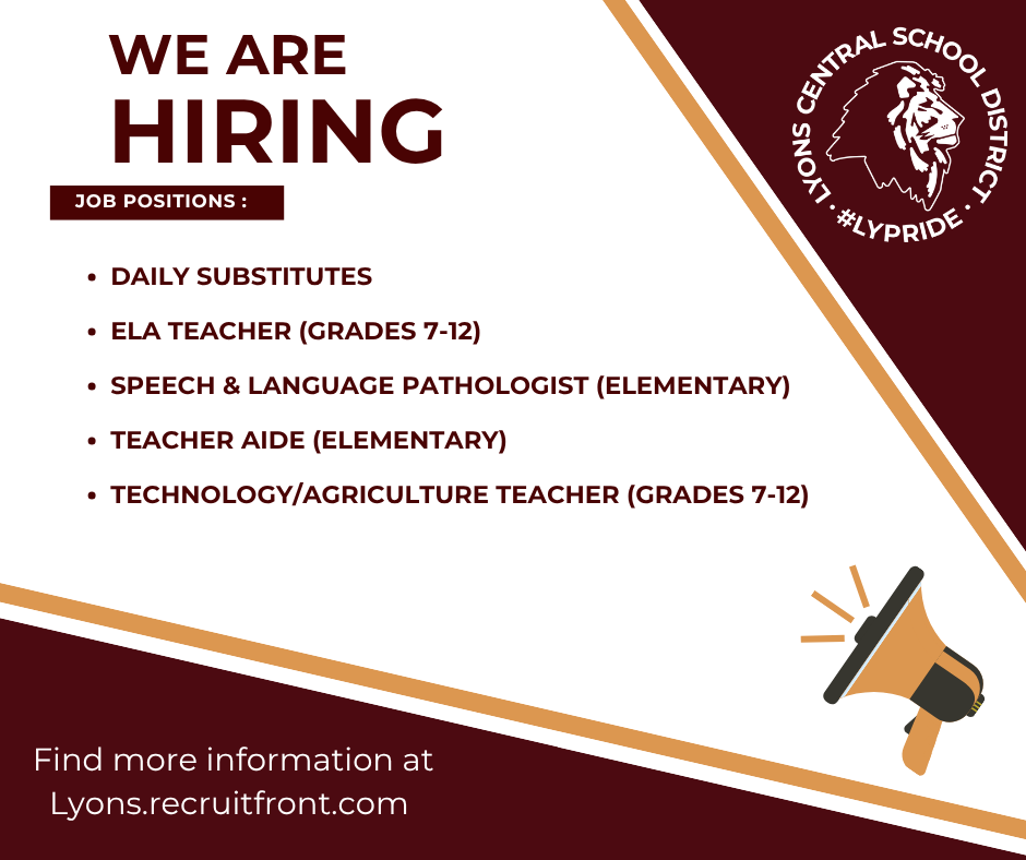 We are hiring post for daily subs ela teacher slp teacher aide tech agriculture teacher