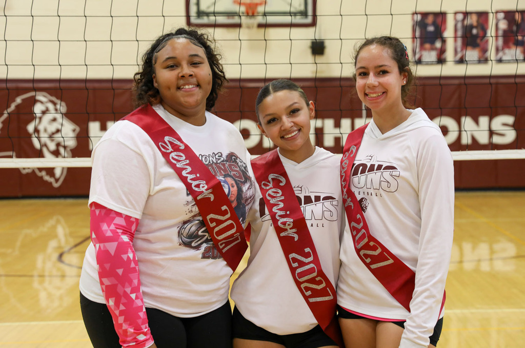 picture of volleyball seniors on the court
