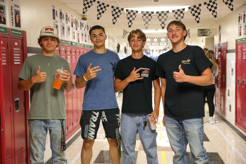 seniors in decorated hallway