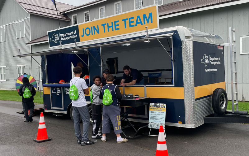students at the transportation career trailer
