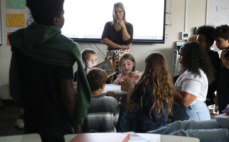 teacher watching students