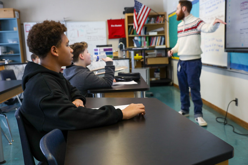 student in science class