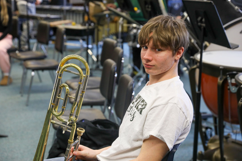 student in band practice