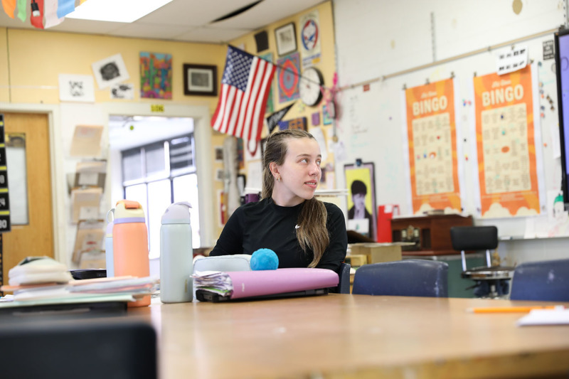 student in art class