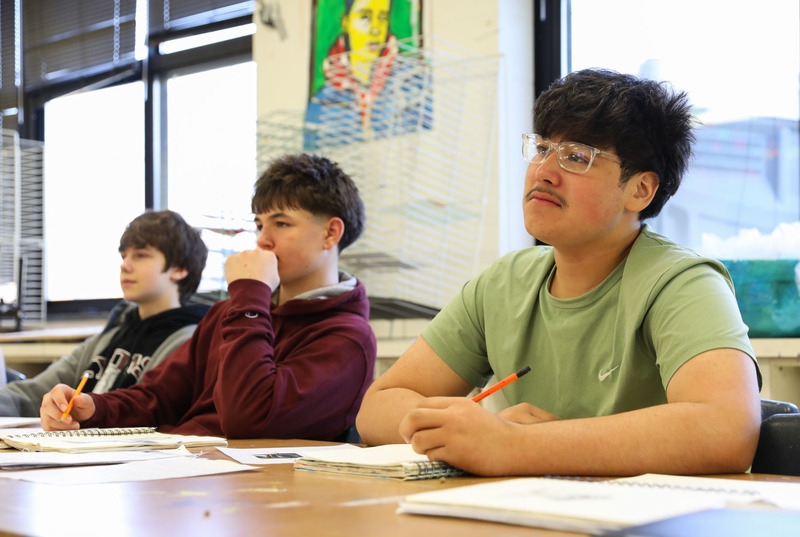 students in art class