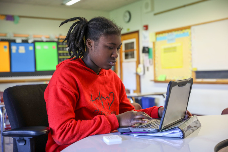 student working on iready