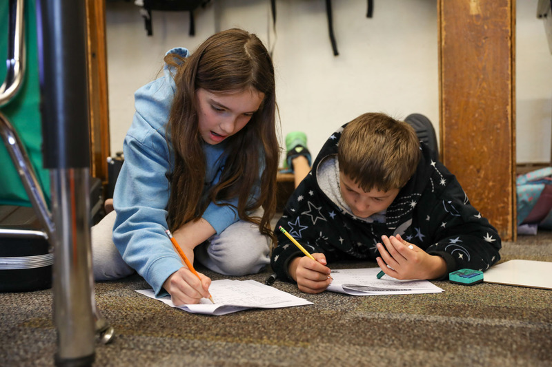 students working on math