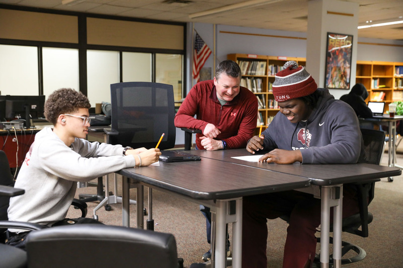 students in library