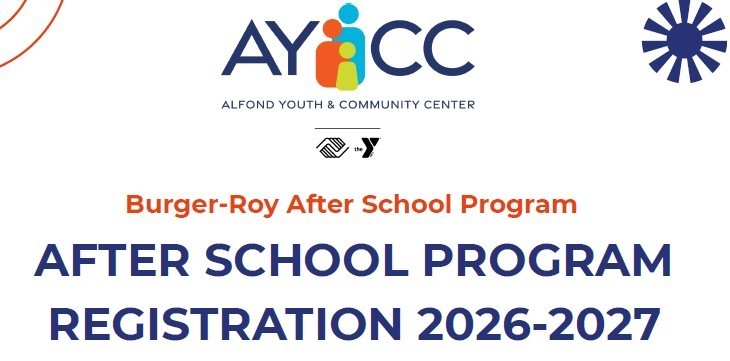  Image with text: AYCC (Alfond Youth & Community Center) Burger-Roy After School Program Registration 26-27