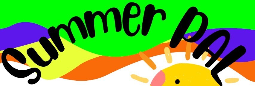 Image of the words "Summer PAL" in an arch with a colorful background and a bit of sun.