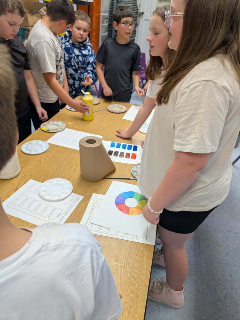 Students involved in art projects.