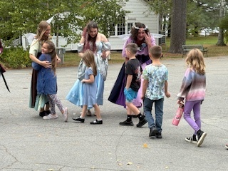 Students meeting the cast of the play.