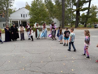 Students meeting the cast of the play.
