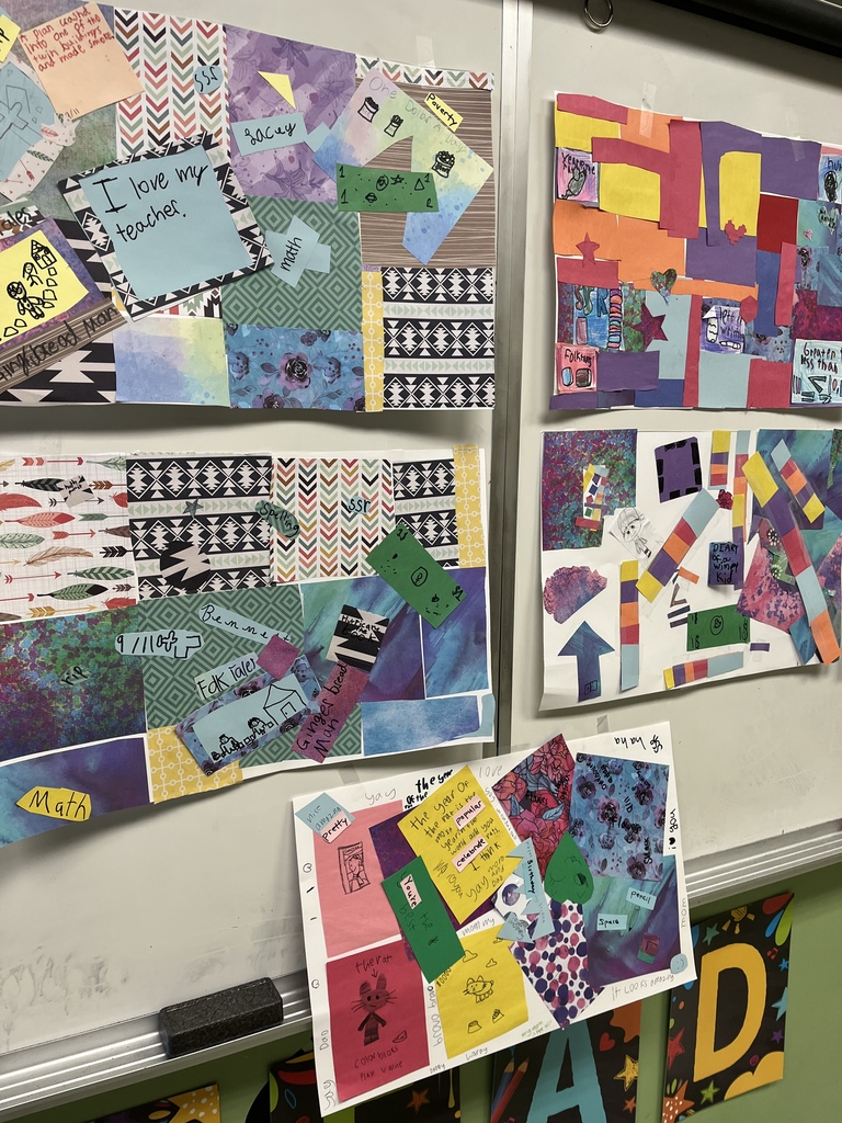 students working on collages