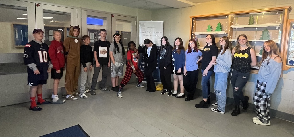 This picture is of students posing during spirit week.