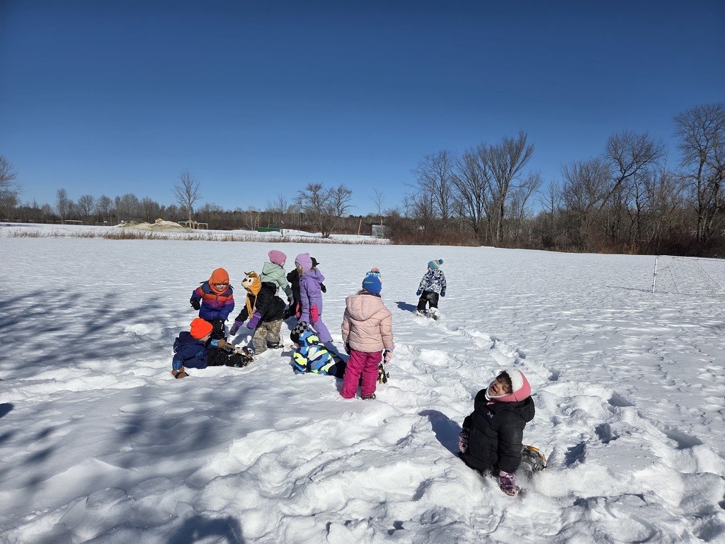 students playing in the snow